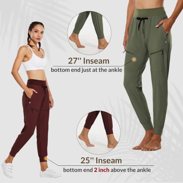 Women's Joggers Lightweight Hiking Pants High Waist 5 Zipper Pockets Quick Dry Travel Athletic UPF50+