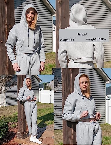Women Fleece 2 Piece Tracksuits Fall Winter Sweatshirt Jogger Pants Matching Lounge Sets Thick Sweatsuits Pockets
