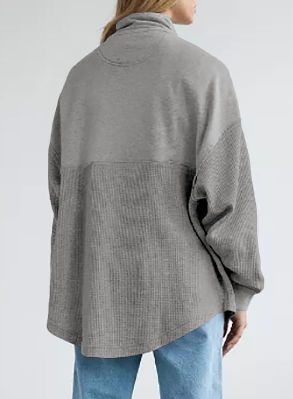 Womens Fall Sweatshirt Casual Waffle Knit Half Zip Pullover Loose Long Sleeve Tops