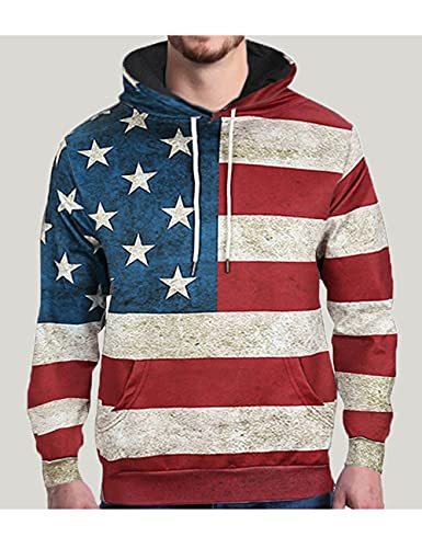 Unisex USA American Flag Print 4th of July Patriotic Long Sleeve Pockets Slim Pullover Hoodie Sweatshirt