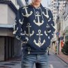 Anchors Nautical Pattern Adult Hoodies Pullover Hooded Sweatshirts Long Sleeve Sweater Tops with Pocket