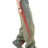 Vintage Grunge Red Striped Wide Leg High Waist Jeans Patchwork Harajuku Hip Hop Casual Trendy Y2k Baggy Pants