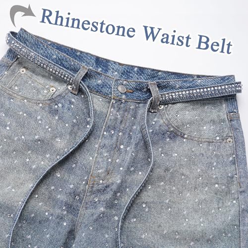 Men Baggy Rhinestone Jeans Wide Leg Denim Pants Vintage Sparkly Pearl Jeans Y2k Oversized Hip Hop Pants for Women