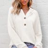 Hoodies for Women Waffle Knit Long Sleeve Drawstring Button V Neck Casual Pullover Sweatshirt Hooded Tops