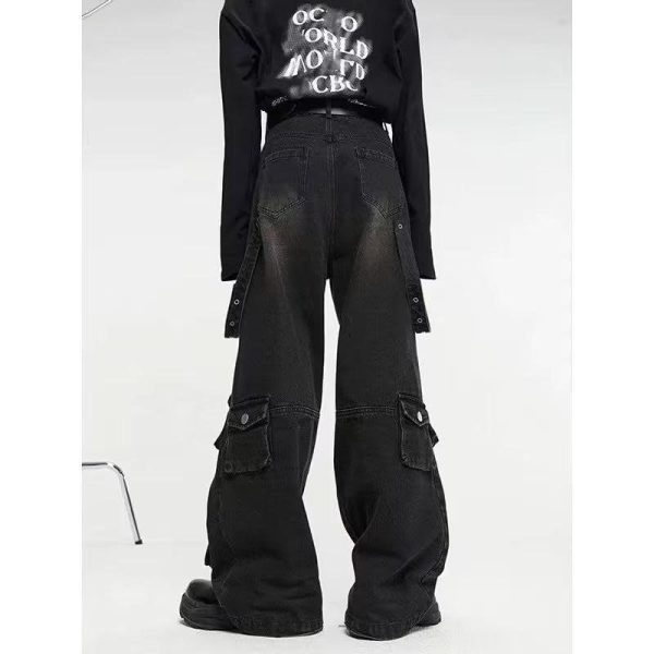 Men's Baggy Jeans Y2k Goth Wide Leg with Multiple Pockets Women Fashion 90s Hiphop Cargo Pants Y2k Harajuku Streetwear