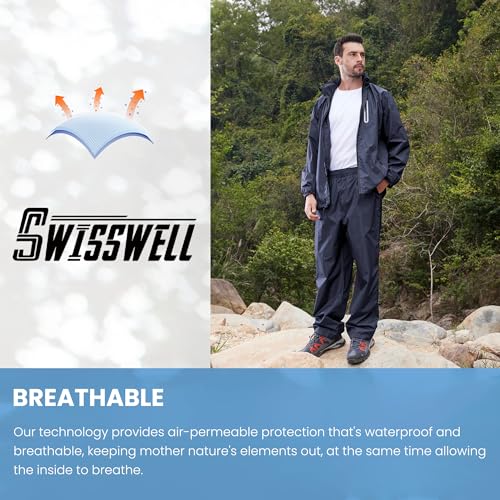 Men Women Rain Suit Waterproof Lightweight Hooded Raincoat Jacket and Pants for Golf, Hiking, Travel