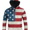 Unisex USA American Flag Print 4th of July Patriotic Long Sleeve Pockets Slim Pullover Hoodie Sweatshirt