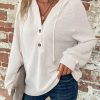 Hoodies for Women Waffle Knit Long Sleeve Drawstring Button V Neck Casual Pullover Sweatshirt Hooded Tops