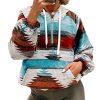 Women's Aztec Print Pattern Western Ethnic Half Zip Long Sleeve Pullover Hoodie Sweatshirt
