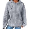 Hoodies For Women Casual Pullover Waffle Long Sleeve Drawstring Hooded Sweatshirt with Pocket