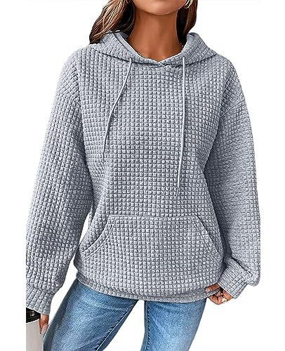 Hoodies For Women Casual Pullover Waffle Long Sleeve Drawstring Hooded Sweatshirt with Pocket