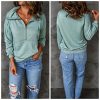 Women's Casual Long Sleeve Lapel Zipper Sweatshirt Drawstring Loose Pullover Tops