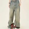 Vintage Grunge Red Striped Wide Leg High Waist Jeans Patchwork Harajuku Hip Hop Casual Trendy Y2k Baggy Pants
