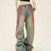 Vintage Grunge Red Striped Wide Leg High Waist Jeans Patchwork Harajuku Hip Hop Casual Trendy Y2k Baggy Pants
