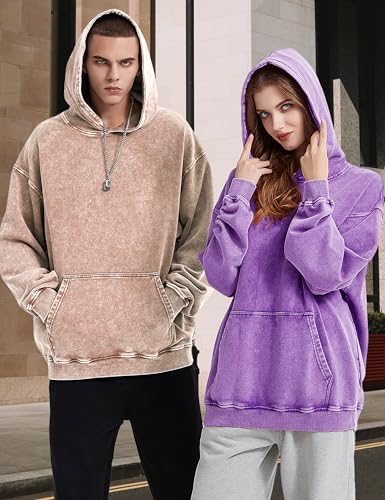 Womens Oversized Hoodies Unisex Casual Hooded Sweatshirts Vintage Wash Cotton Mens Pullover Tops