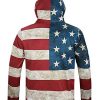 Unisex USA American Flag Print 4th of July Patriotic Long Sleeve Pockets Slim Pullover Hoodie Sweatshirt