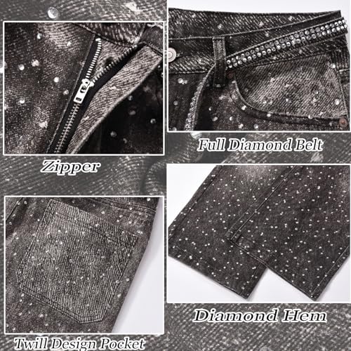 Mens Rhinestone Jeans Vintage Baggy Sparkly Pearl Bling Jeans Chic Wide Leg Denim Pants Womens Y2K Grunge Clothes