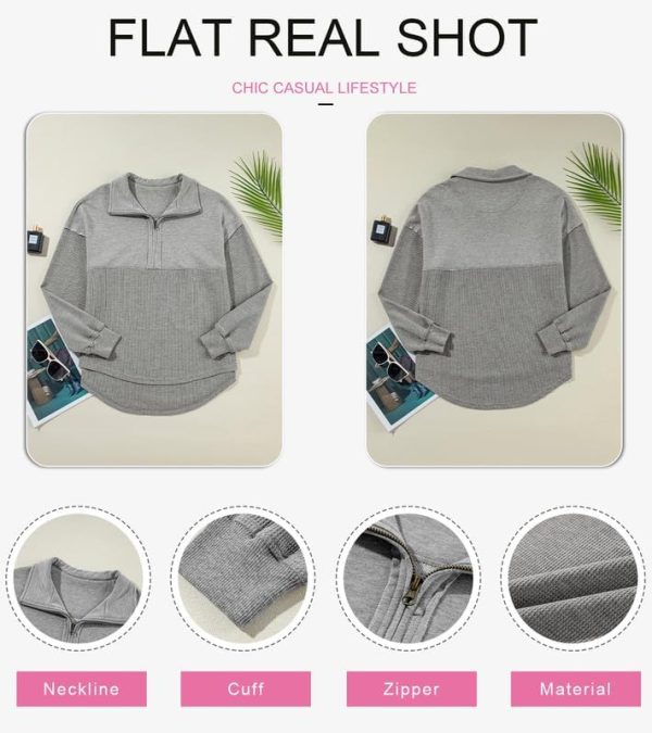 Womens Fall Sweatshirt Casual Waffle Knit Half Zip Pullover Loose Long Sleeve Tops